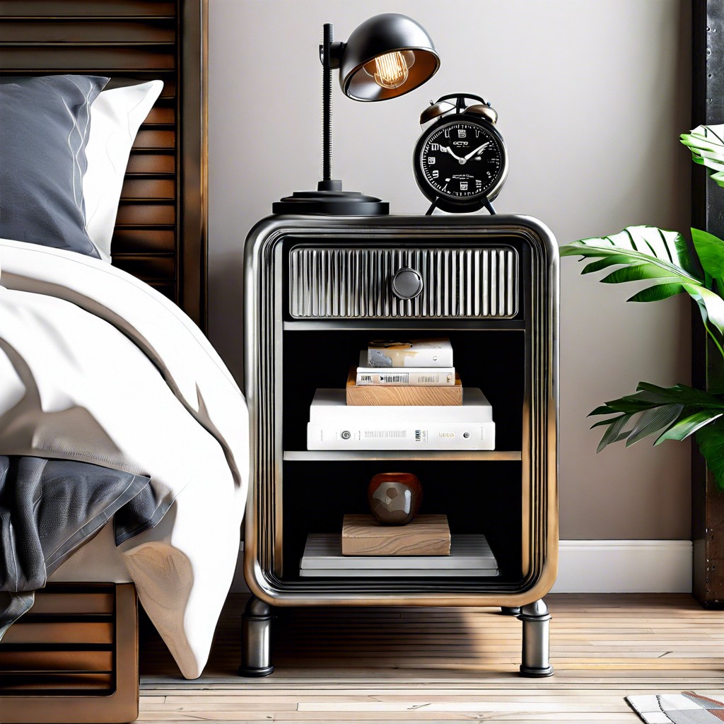 industrial metal nightstand with fluted sides