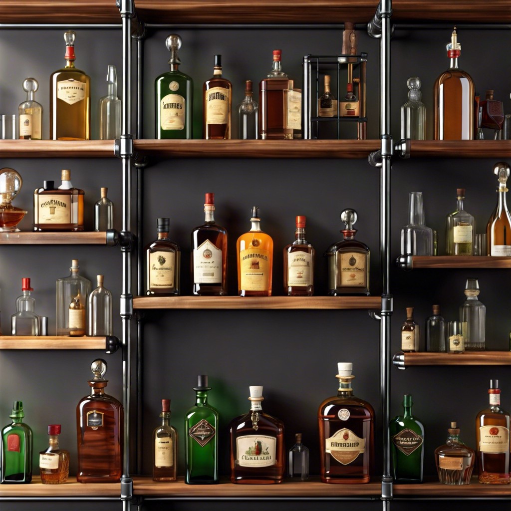 industrial pipe shelving for home bar