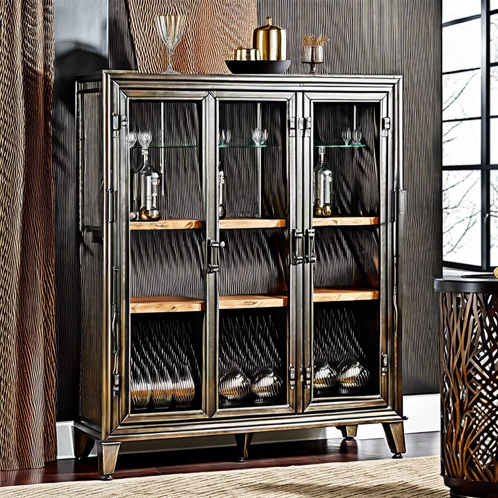 industrial style fluted bar cabinet