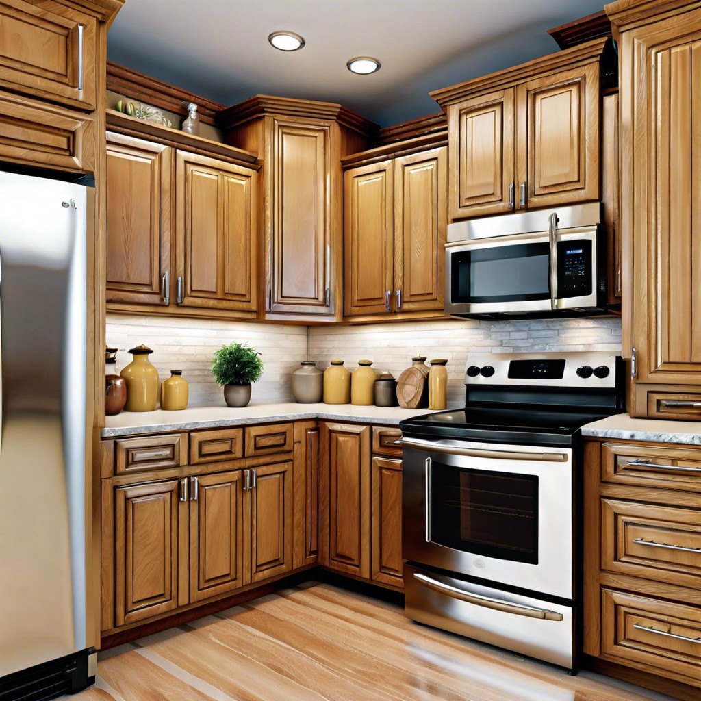 integrating stainless steel appliances with oak cabinets for a sleek look