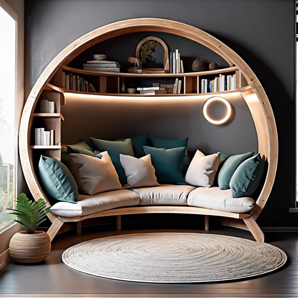 introduce a circle couch as a cozy reading nook anchor