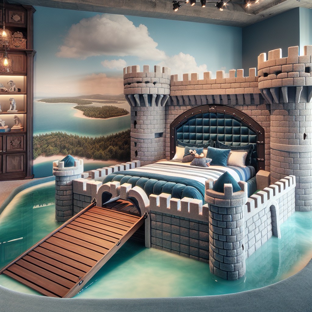 island fortress bed with moat drawbridge