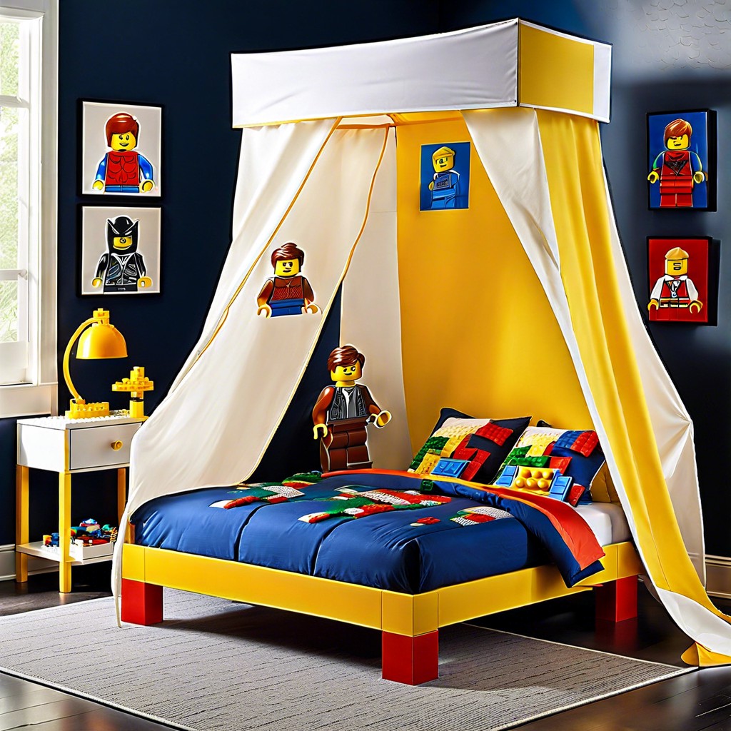 lego® bed canopy draped with designs