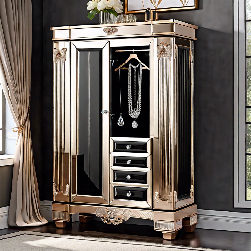 luxurious fluted glass jewelry armoire