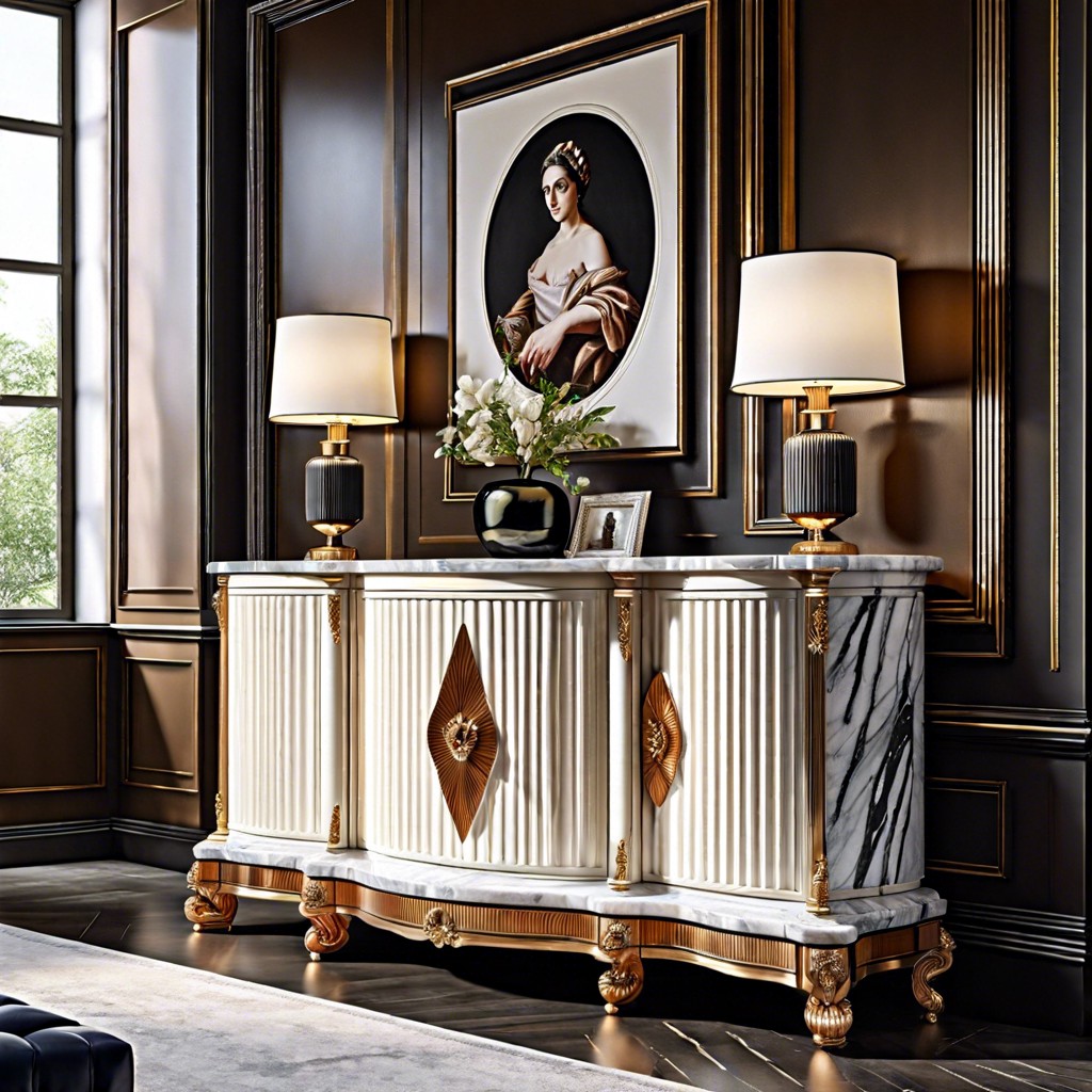 luxurious marble top fluted credenza
