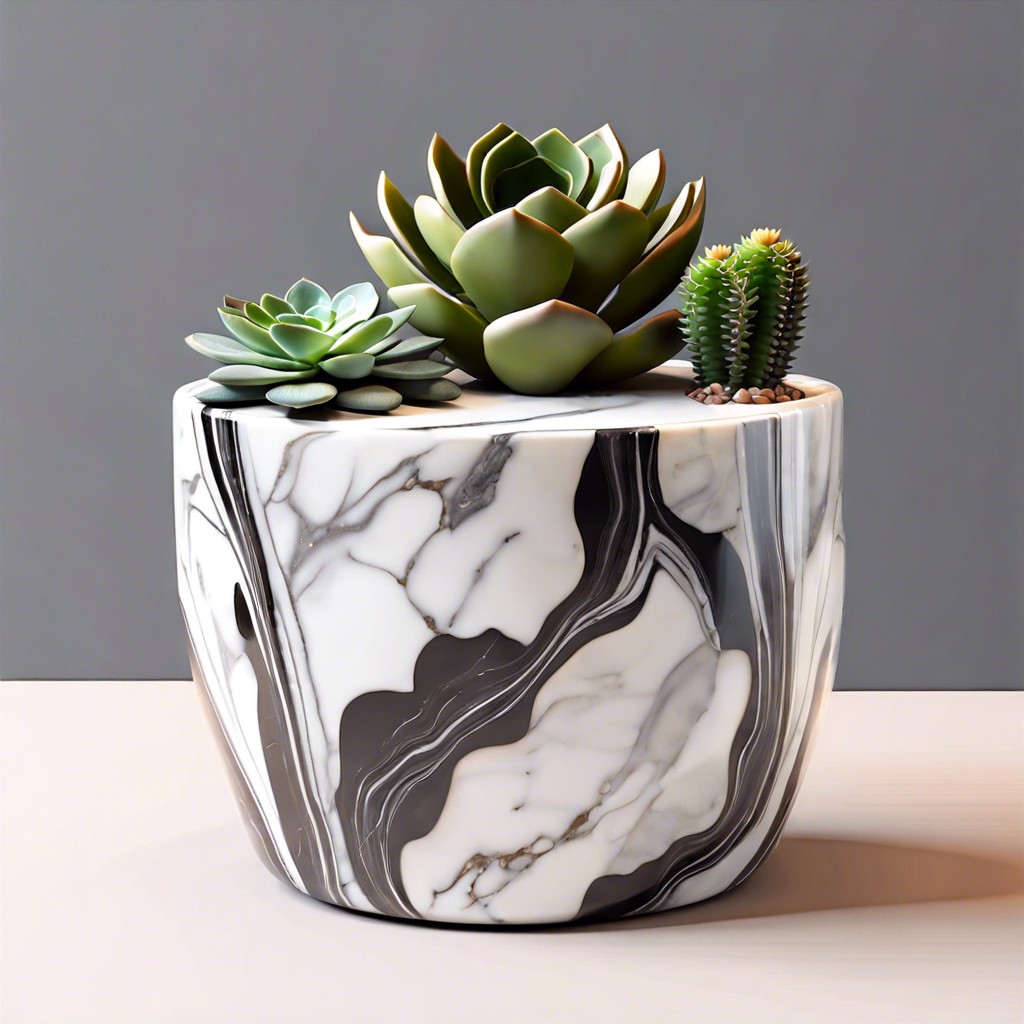 marble fluted planter with succulents