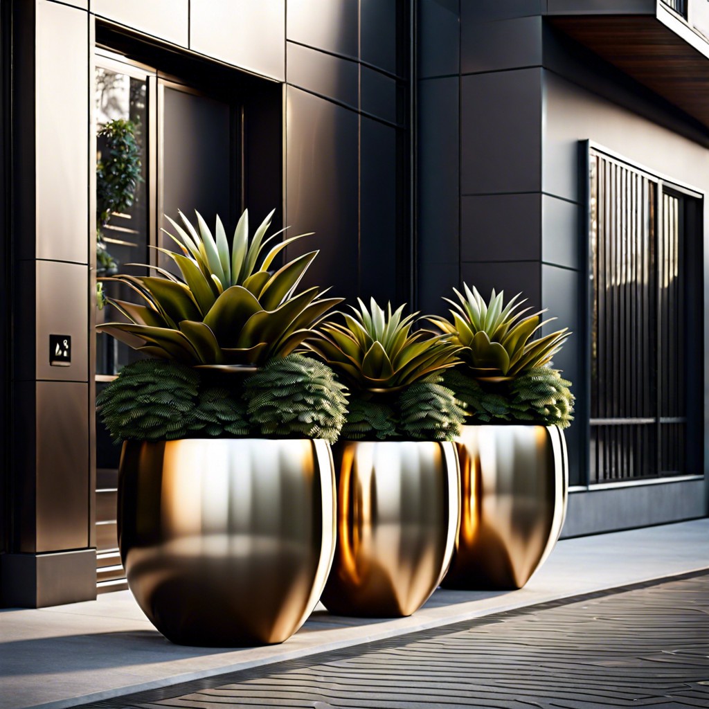metallic fluted planters for a modern look