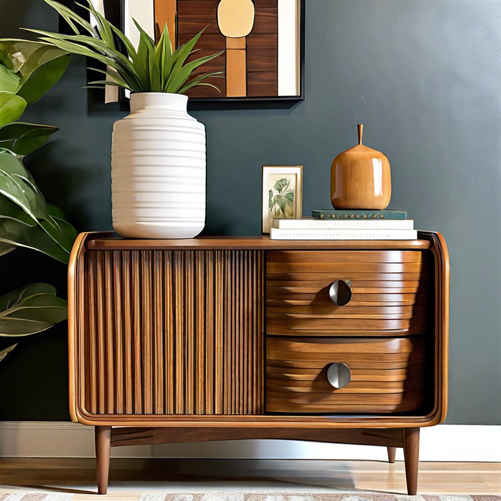 mid century modern nightstand with fluted angles
