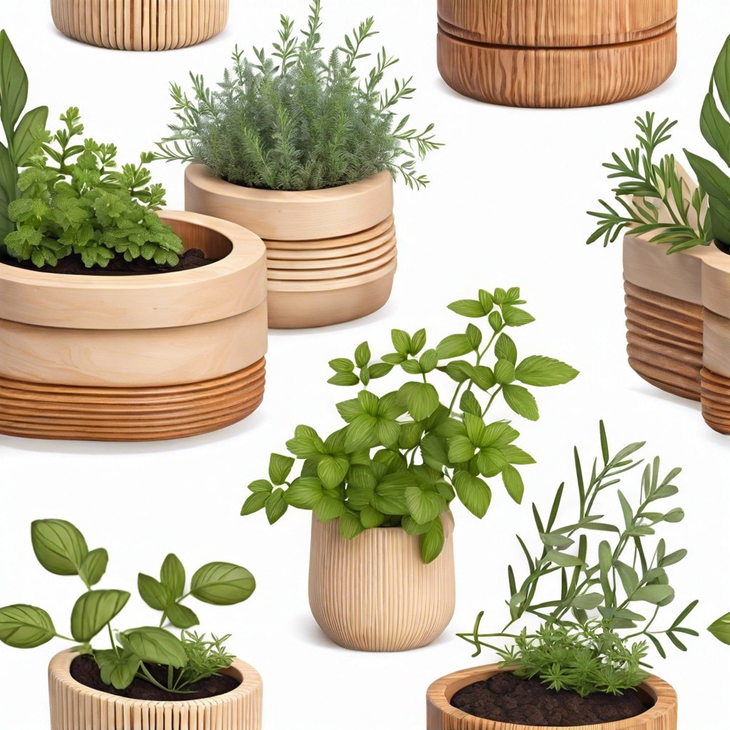 miniature wooden fluted planters for herbs