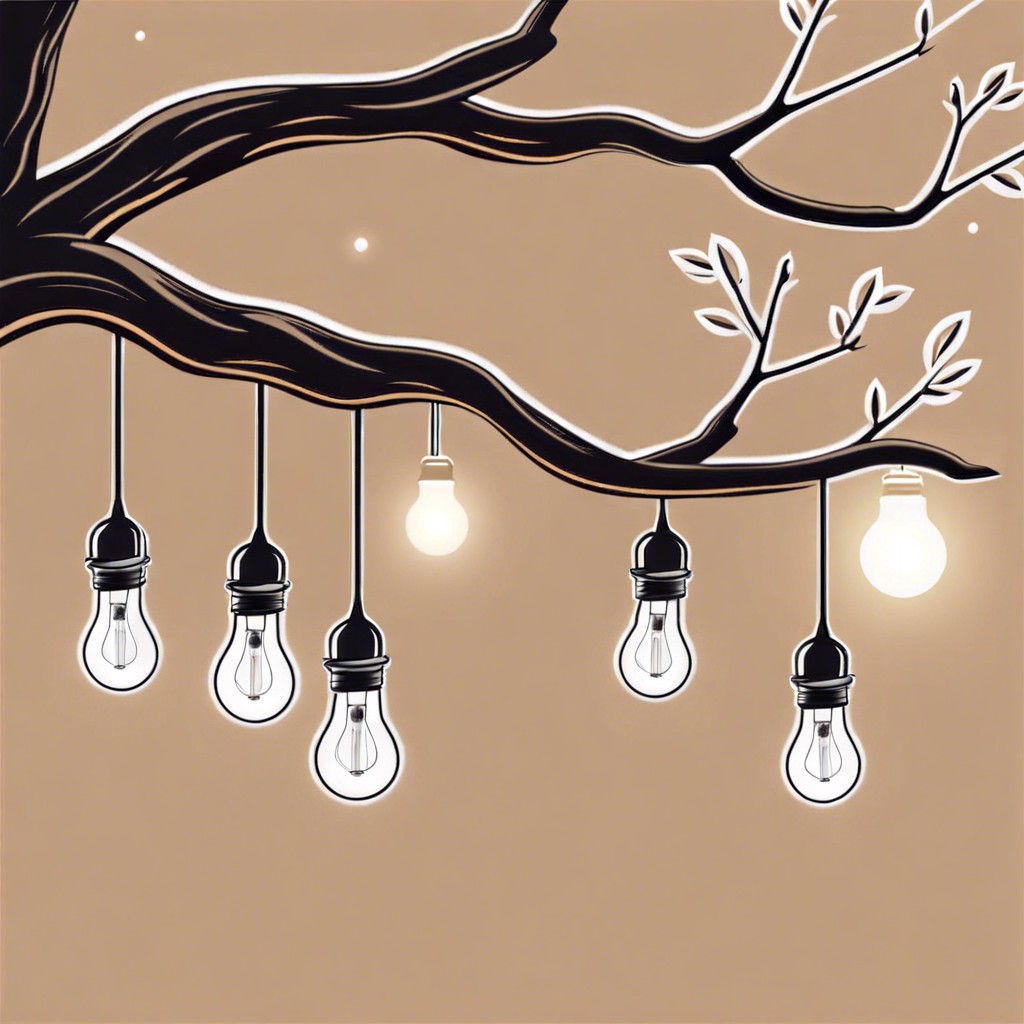 minimalist tree branch hanging bulbs