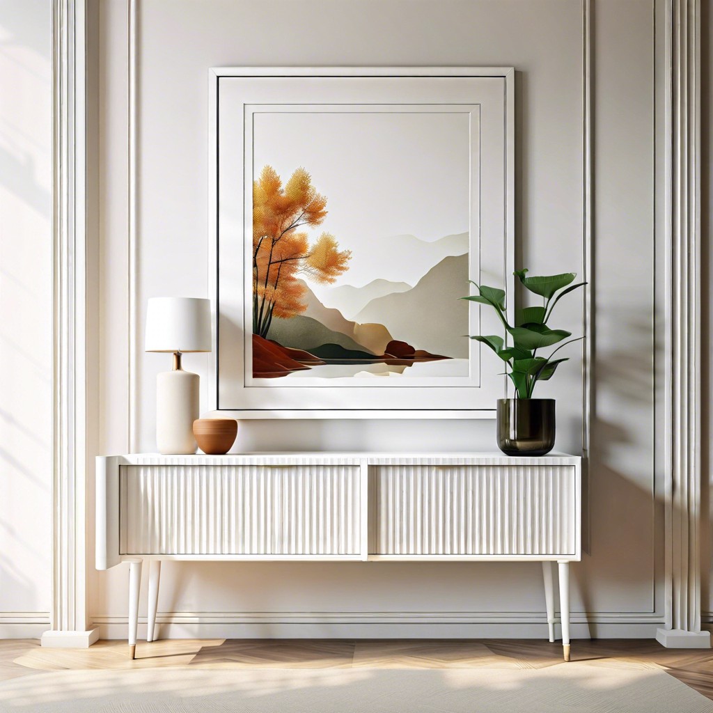 minimalist white frame fluted glass cabinet
