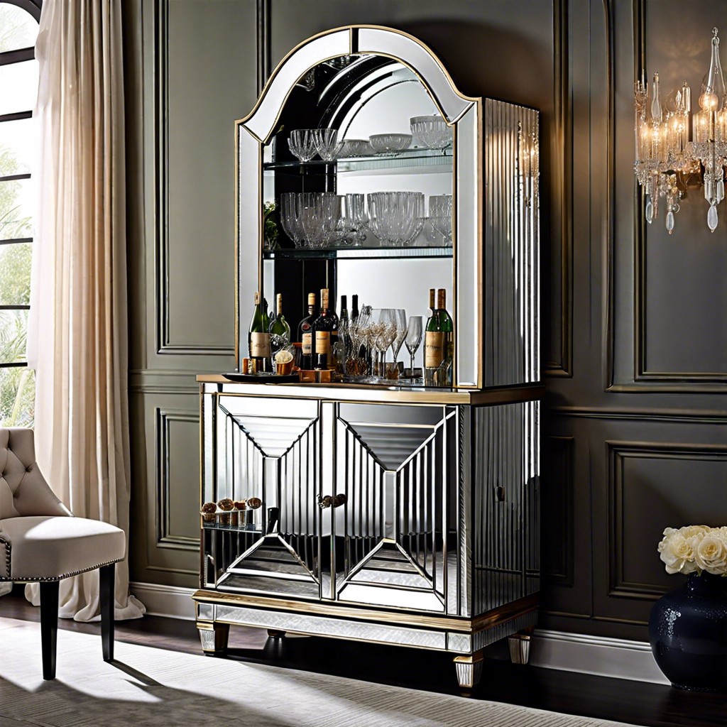 mirrored fluted bar cabinet for glam look