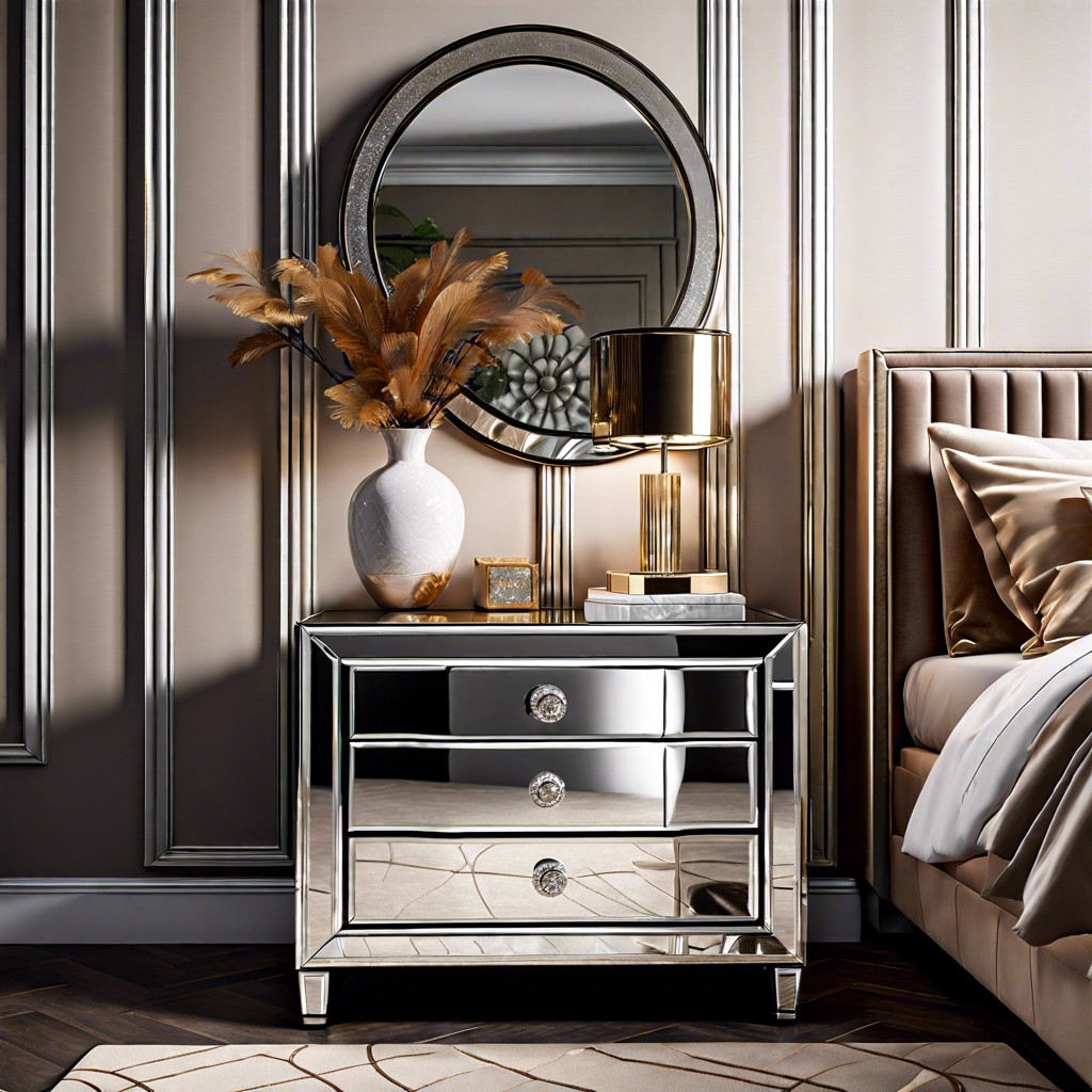 mirrored fluted nightstand for a glam room