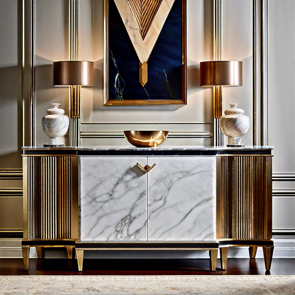 mixed material fluted credenza with marble top