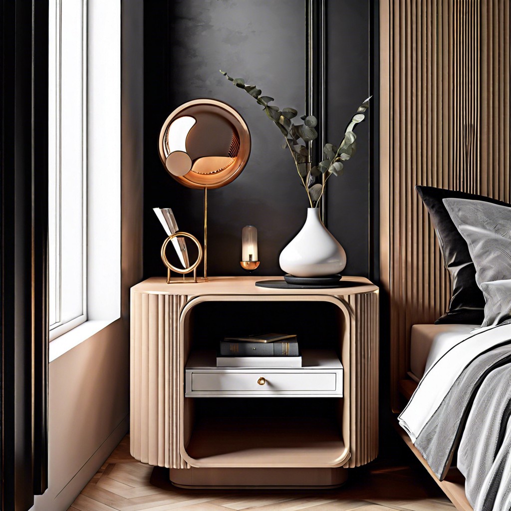 modern asymmetrical nightstand with fluted surface