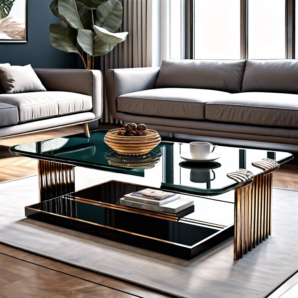 modern glass top fluted coffee table