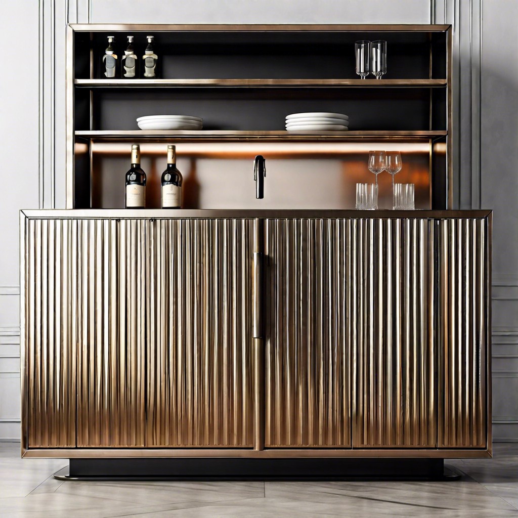 modern metal fluted bar cabinet