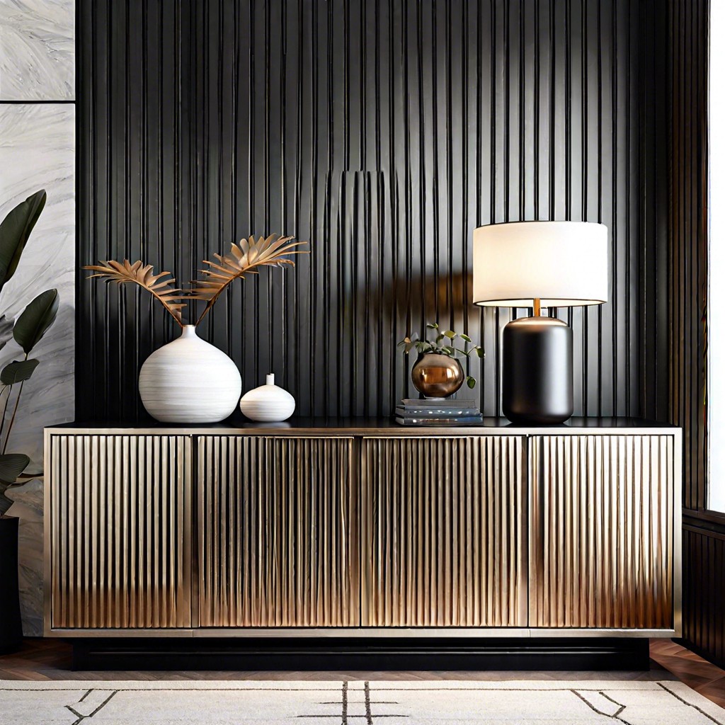 modern metal fluting on compact credenza