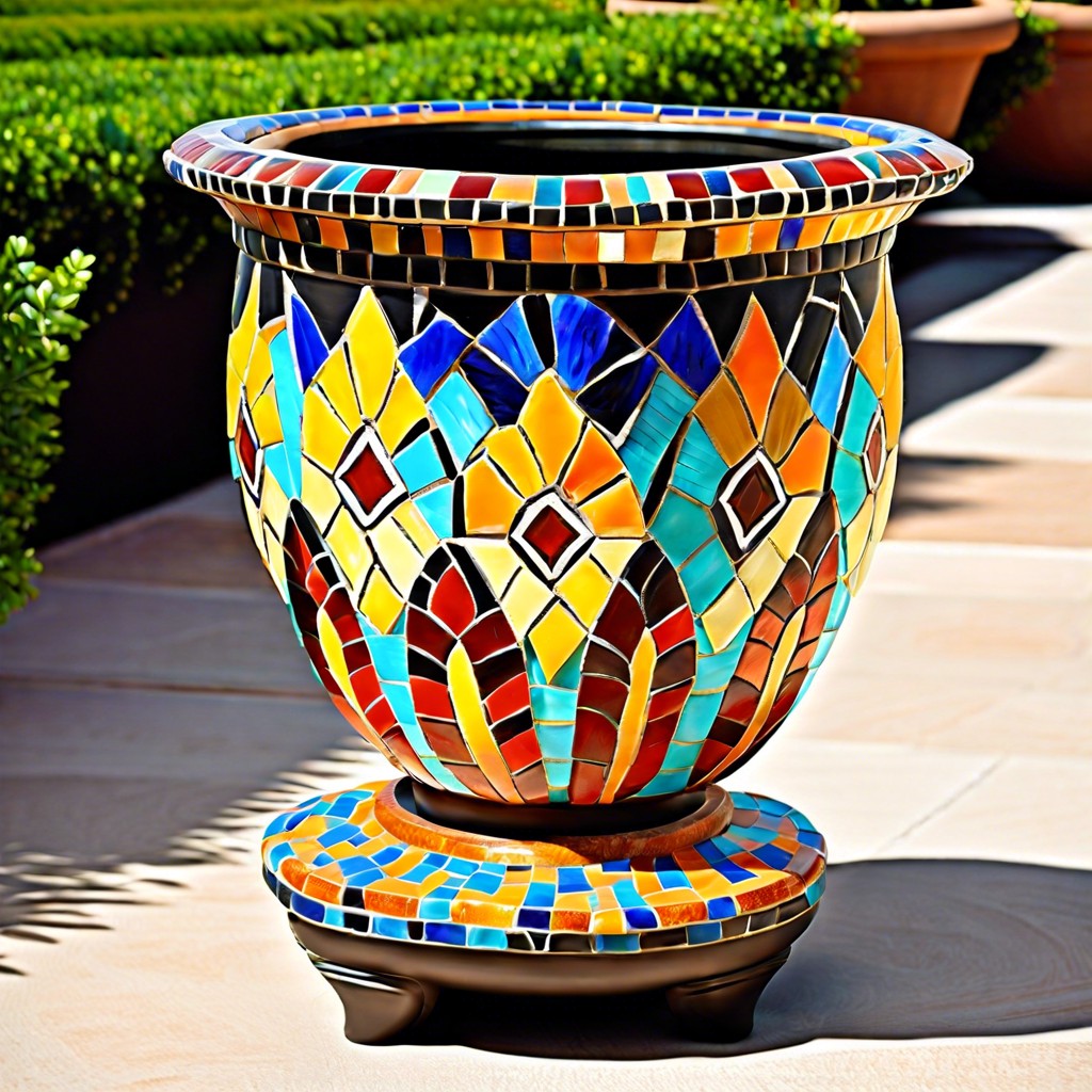 mosaic decorated fluted planter