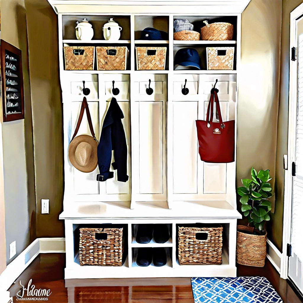 mudroom locker with cubbies and hooks