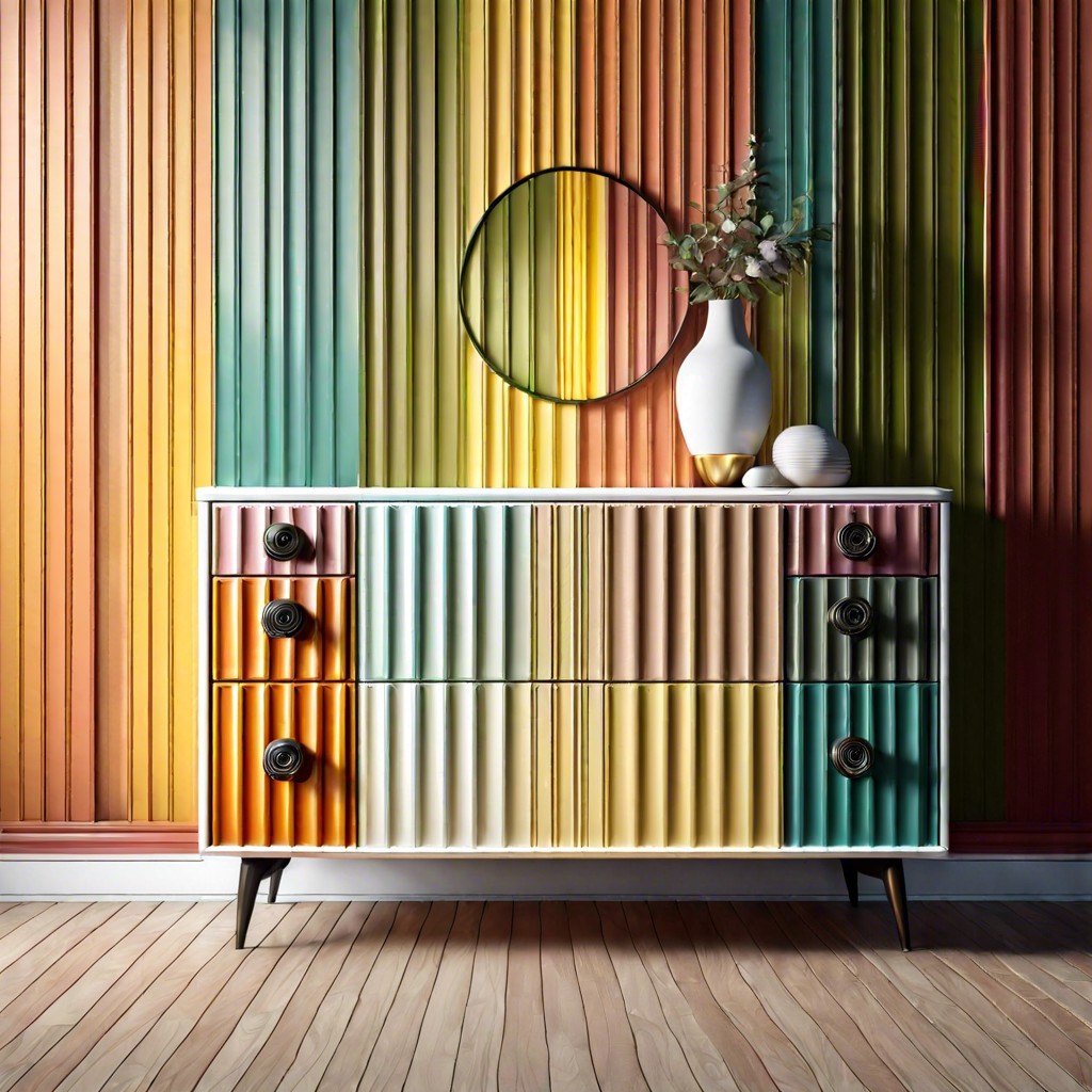 multicolored fluted dresser