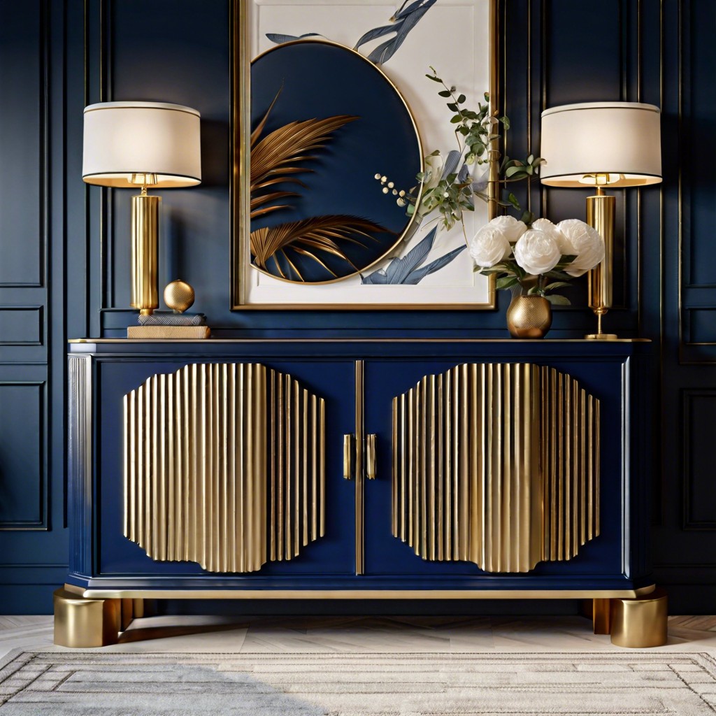 navy blue fluted sideboard with gold accents