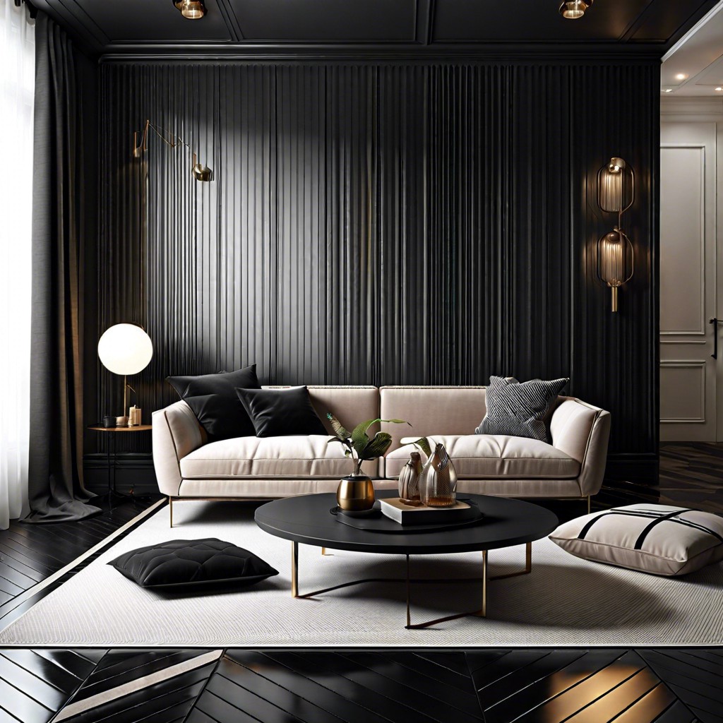 noir fluted tiles in a modern living room