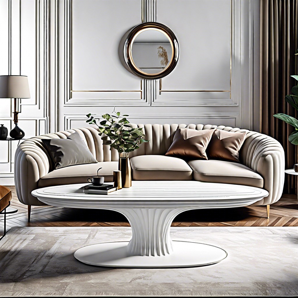 oval fluted coffee table in white