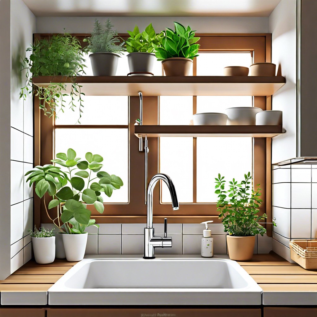 over the sink shelf for plants and herbs