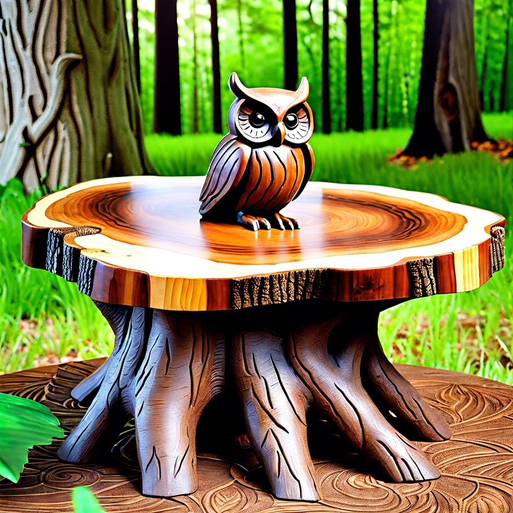 owl tree stump carved coffee table