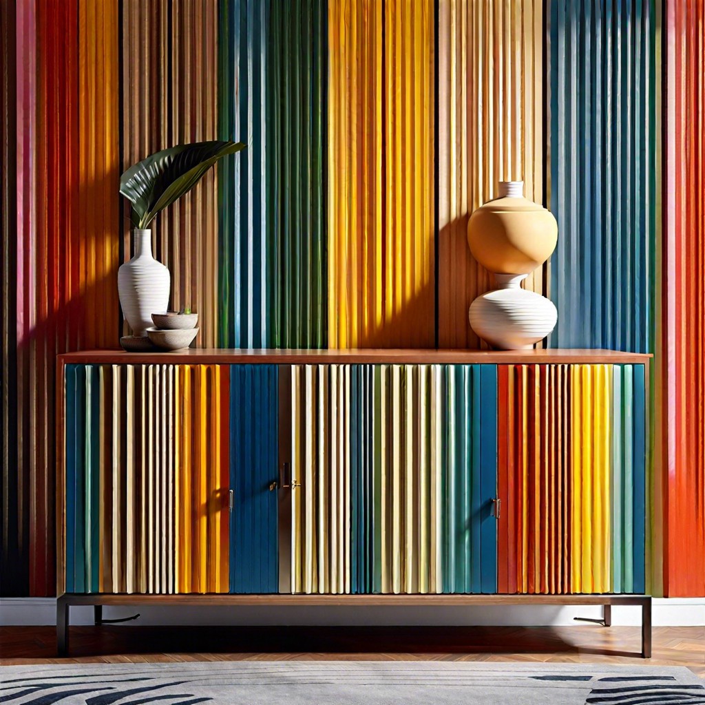 painted fluted credenza in bold colors