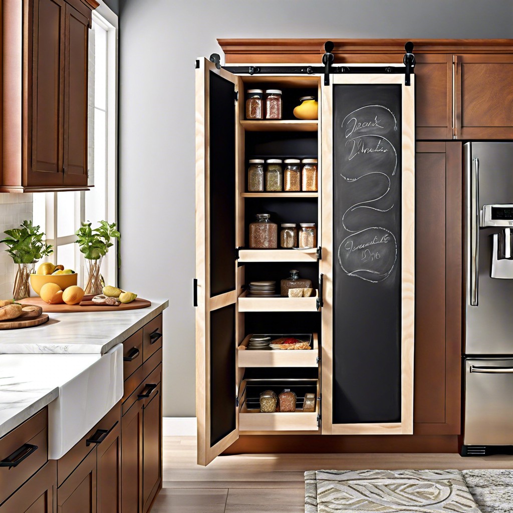 pantry cabinet with chalkboard doors