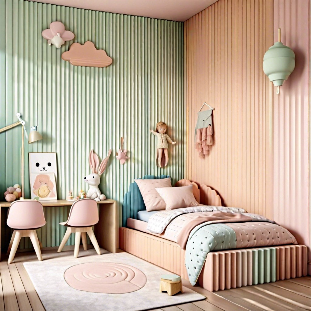 pastel colored fluted tile walls in kids room