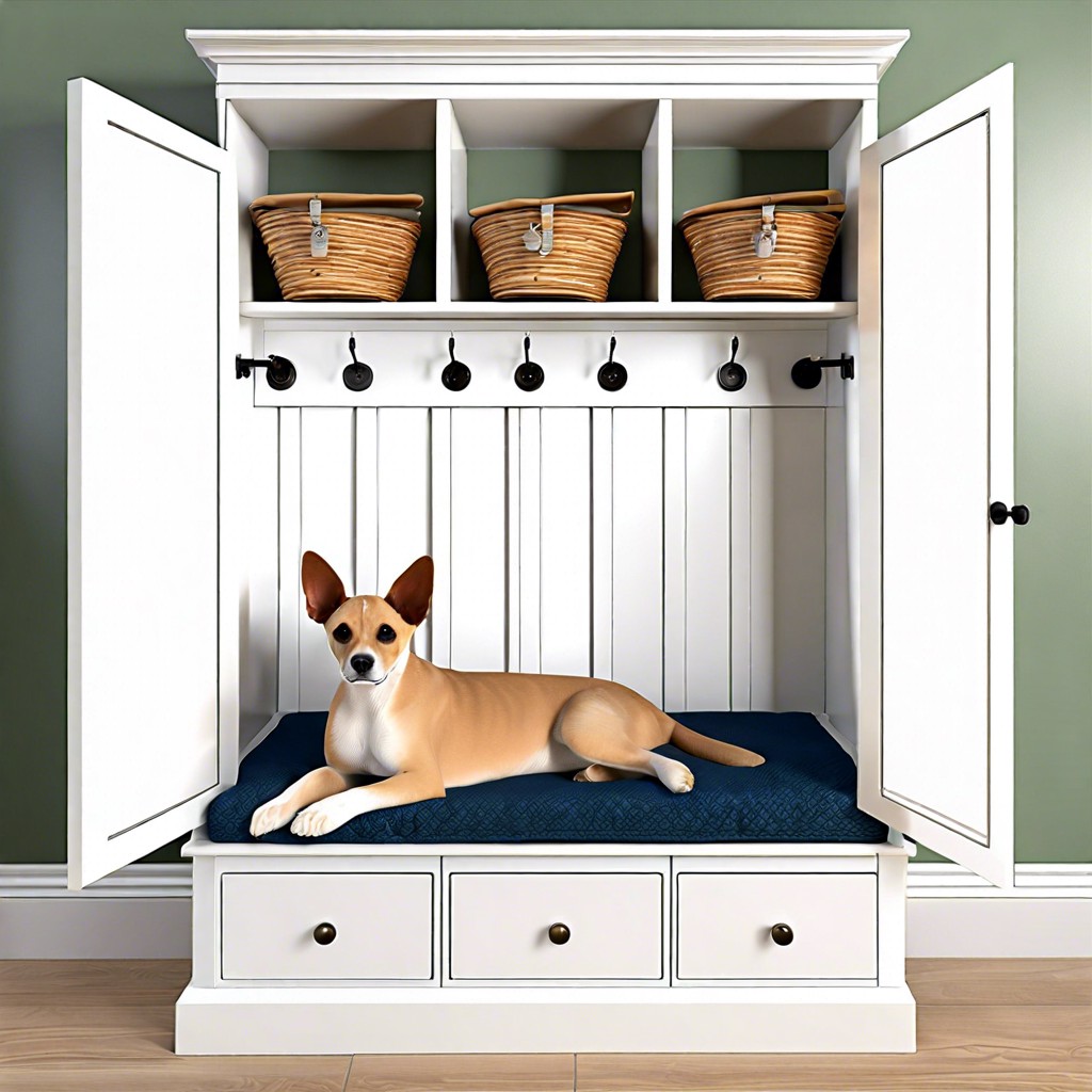 pet friendly entryway with built in pet bed