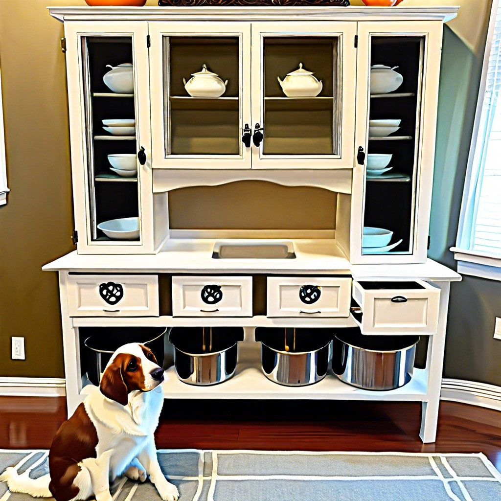 pet supply cabinet and feeding station
