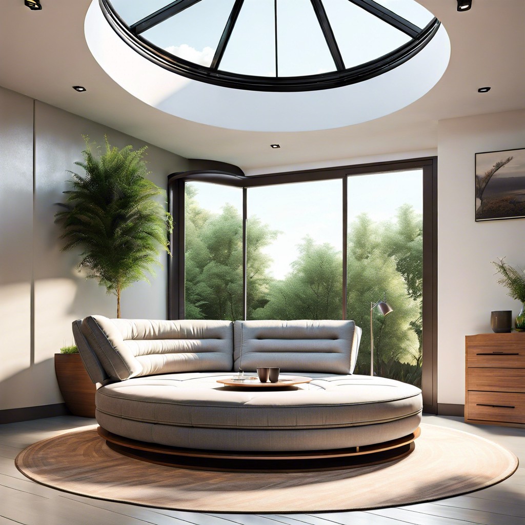 place a circle couch under a skylight for a serene relaxation spot