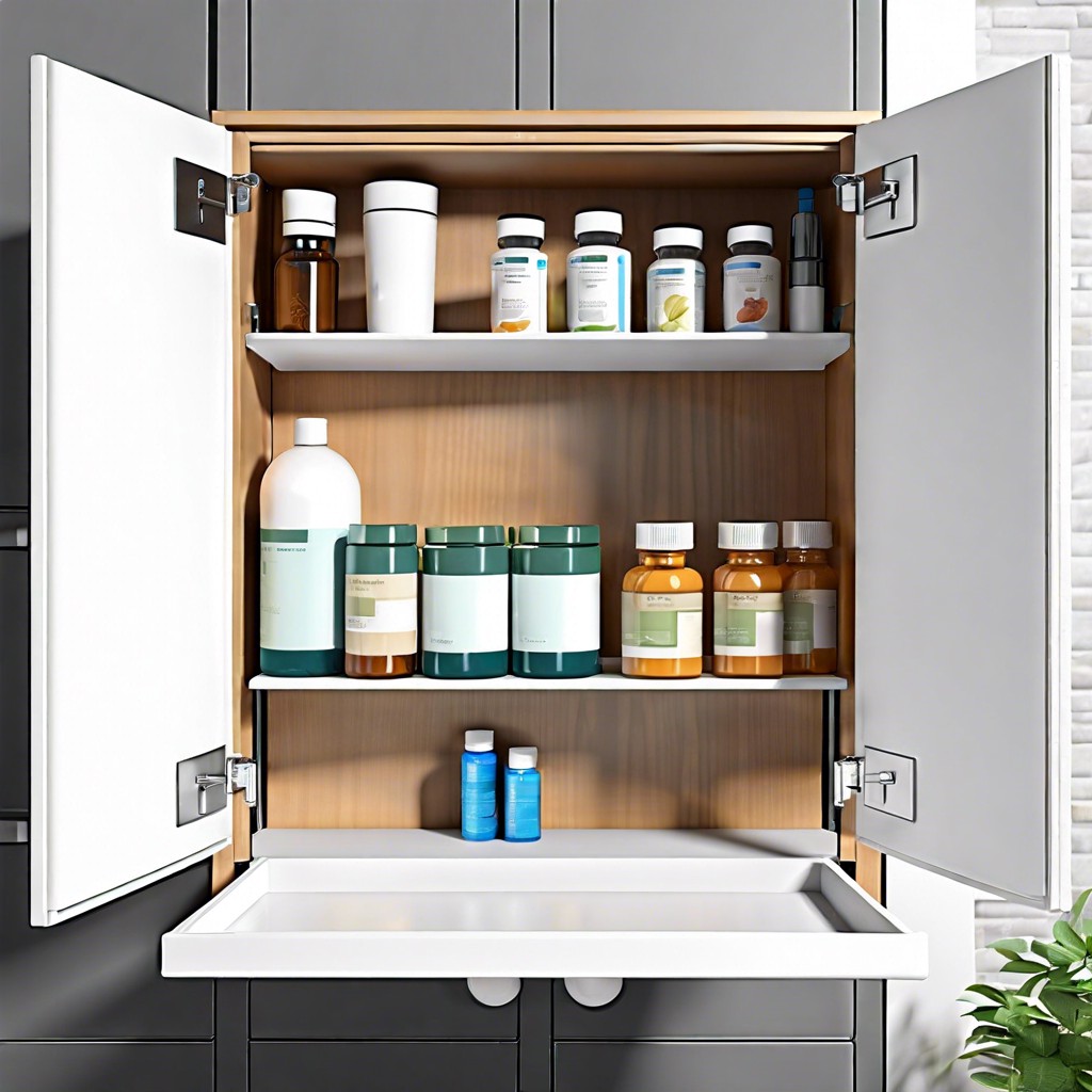 pull down medicine shelf for accessibility