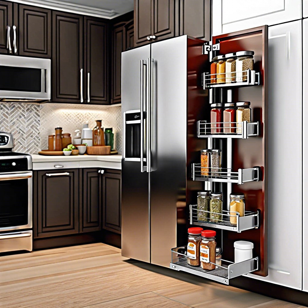 pull out spice rack beside fridge enclosure
