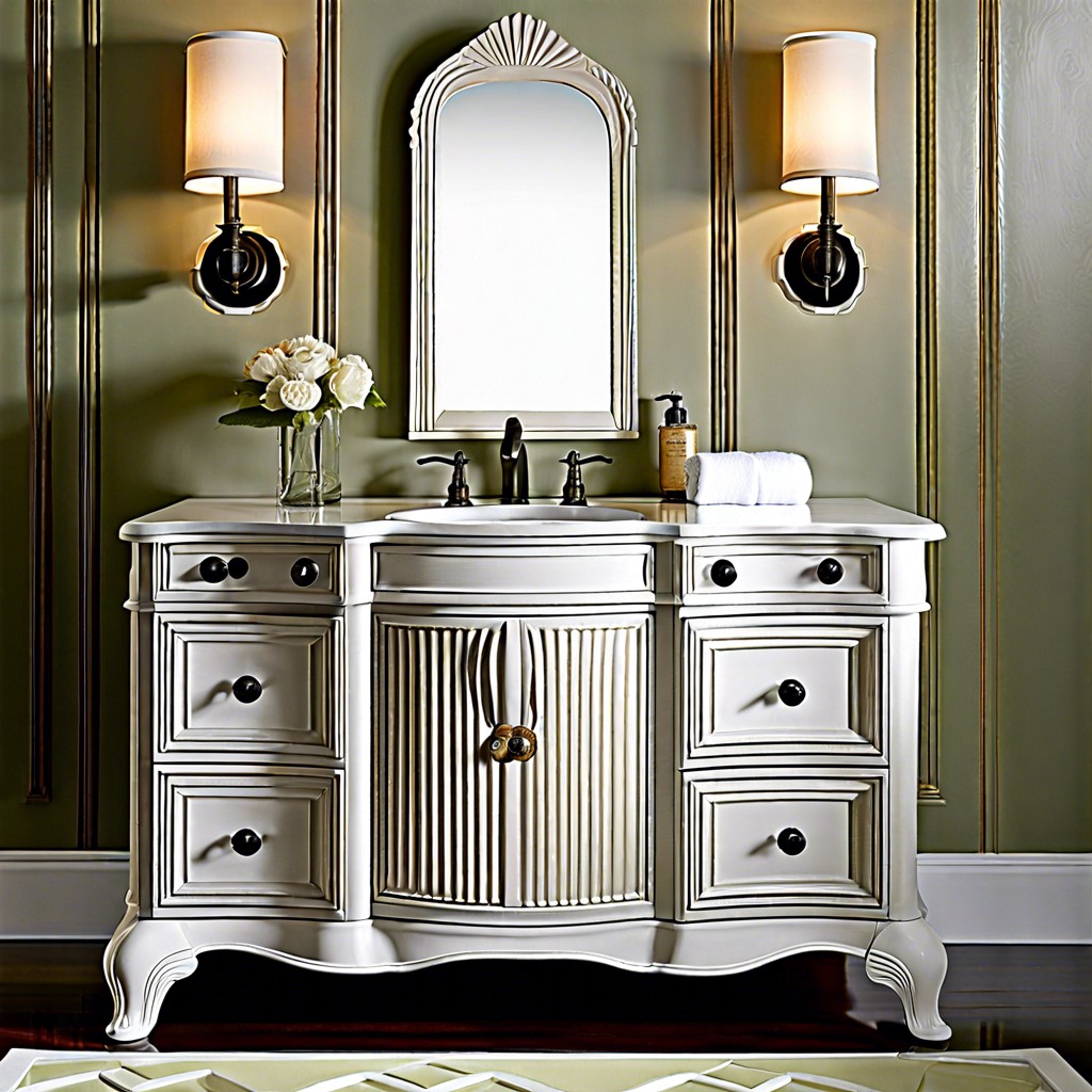 repurposed dresser with fluted panels as vanity