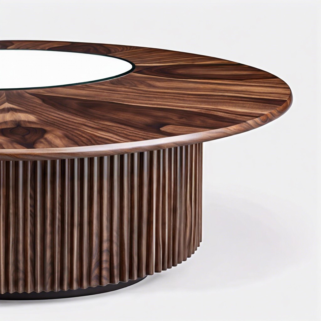 round fluted coffee table in walnut finish