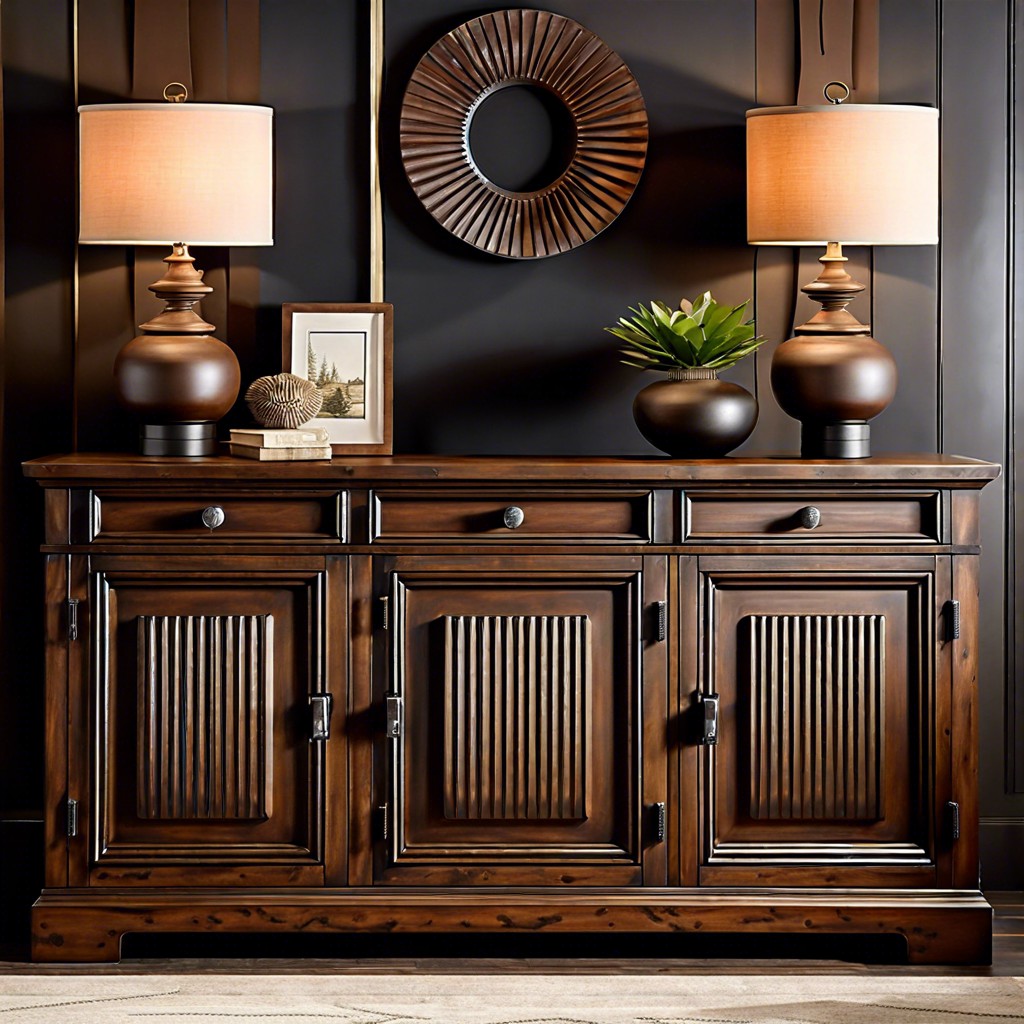 rustic brown fluted design featuring iron knobs