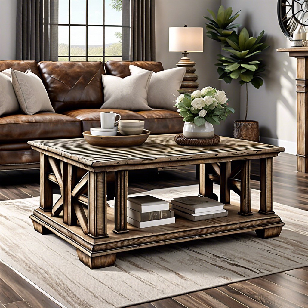 rustic fluted coffee table with distressed finish