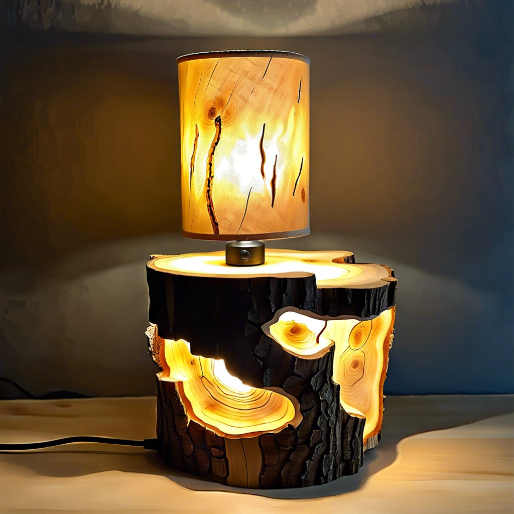 rustic log slice nightstand light
