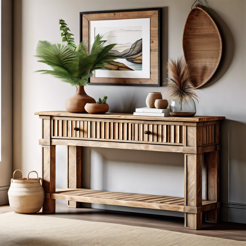 rustic wooden fluted console