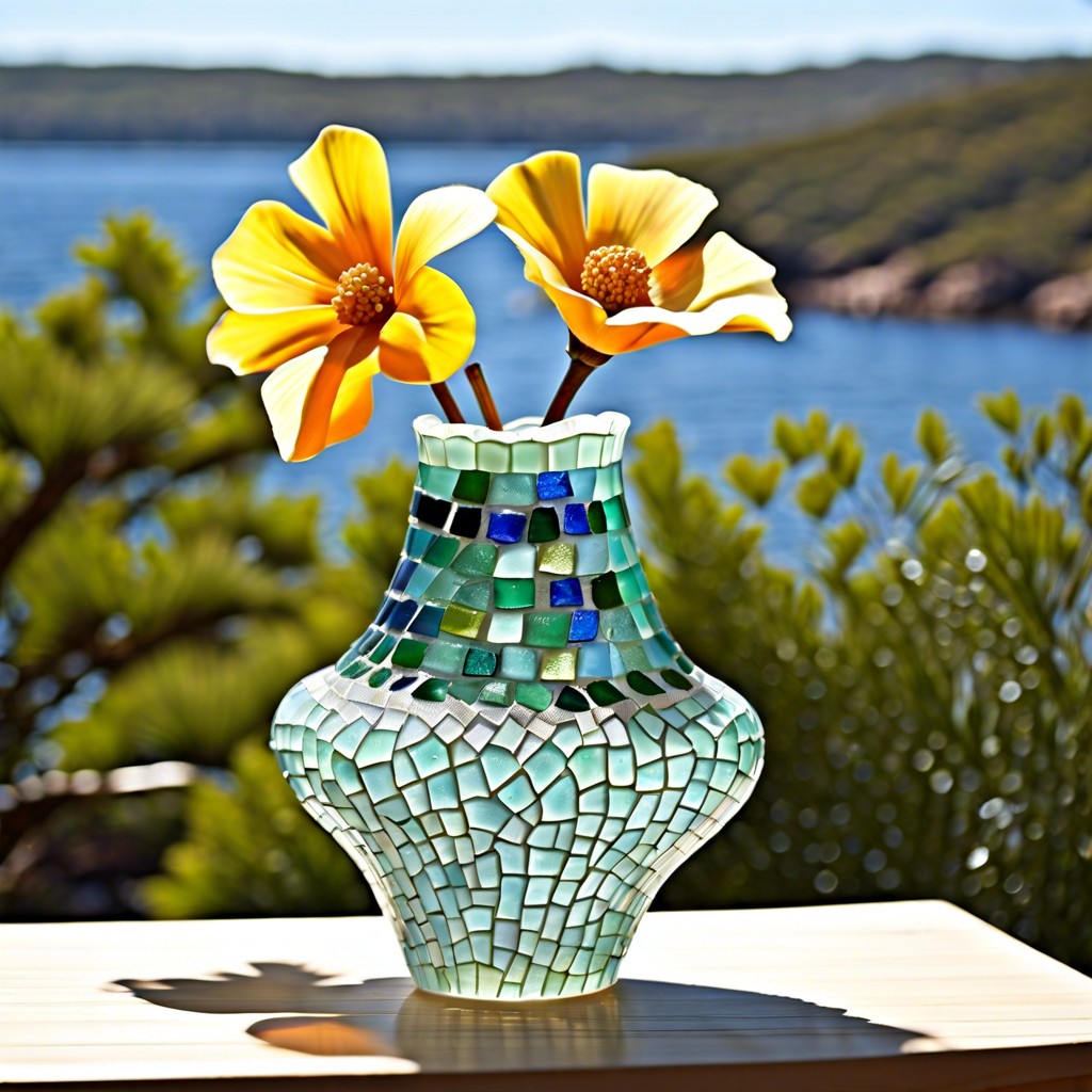 sea glass mosaic fluted vase