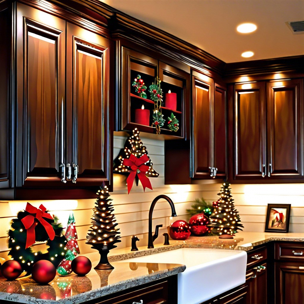 seasonal themes holiday lighting ideas for above cabinets