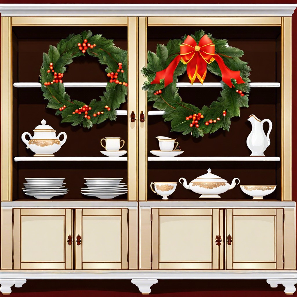 seasonal wreaths and garlands adorn with wreaths or garlands inside or on the cabinet doors