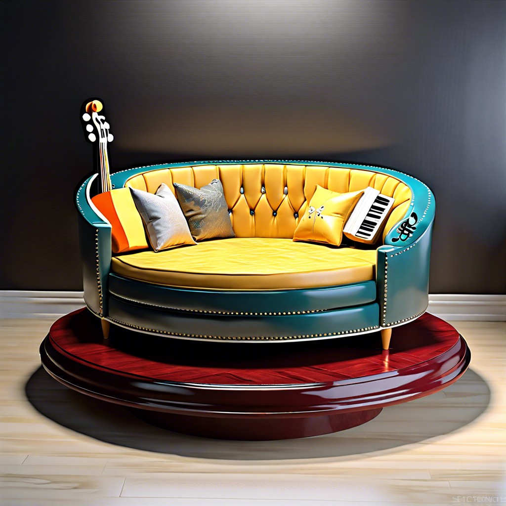 set the stage for a musical room with a circle couch centerpiece