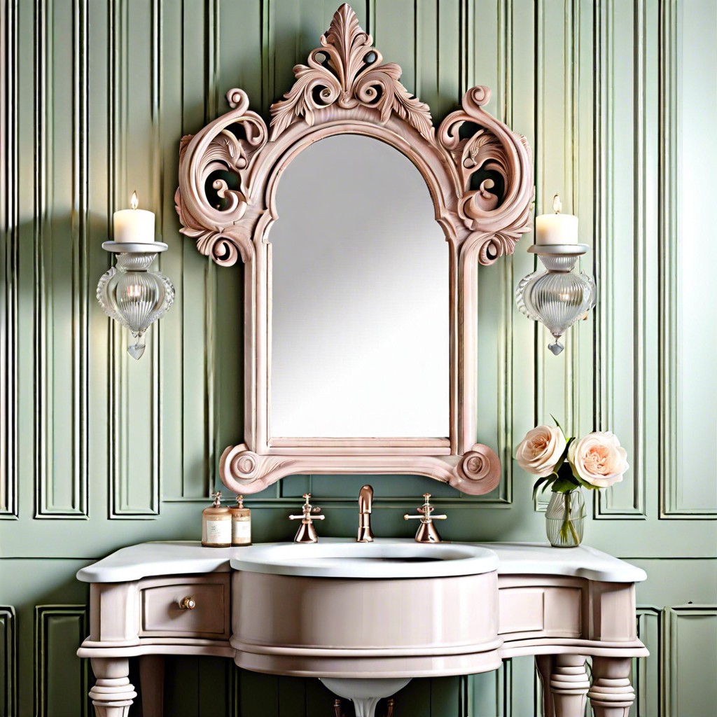 shabby chic fluted vanity with ornate mirror