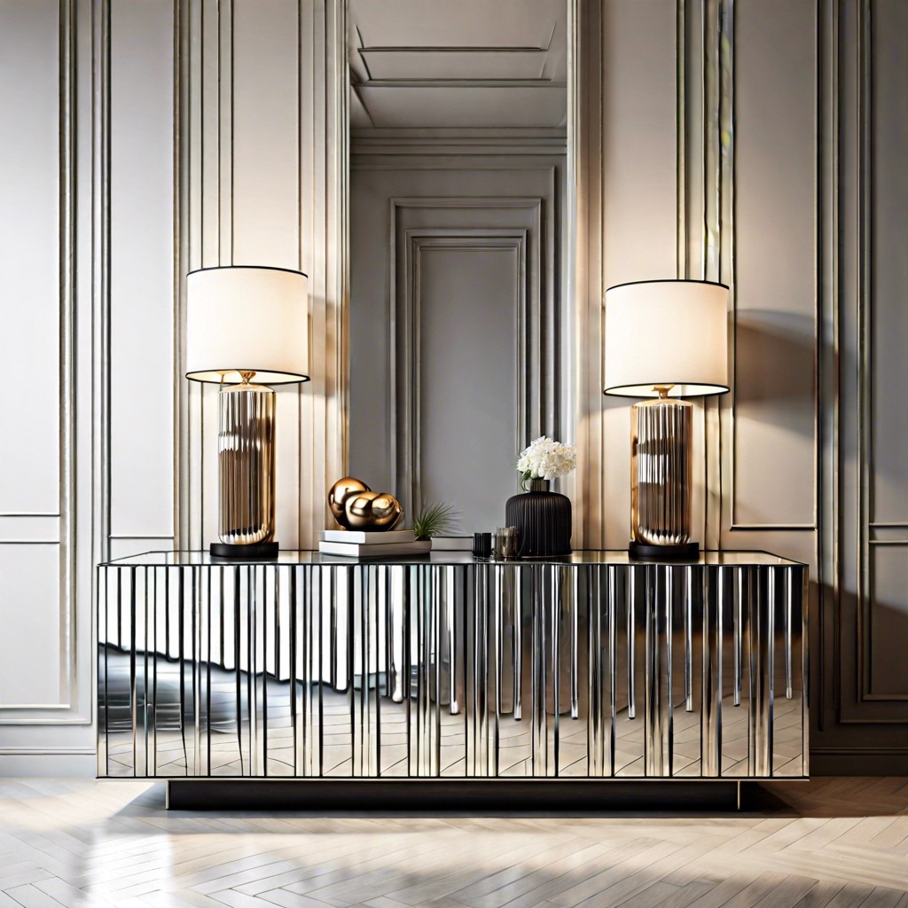 sleek mirrored fluted credenza for modern interiors